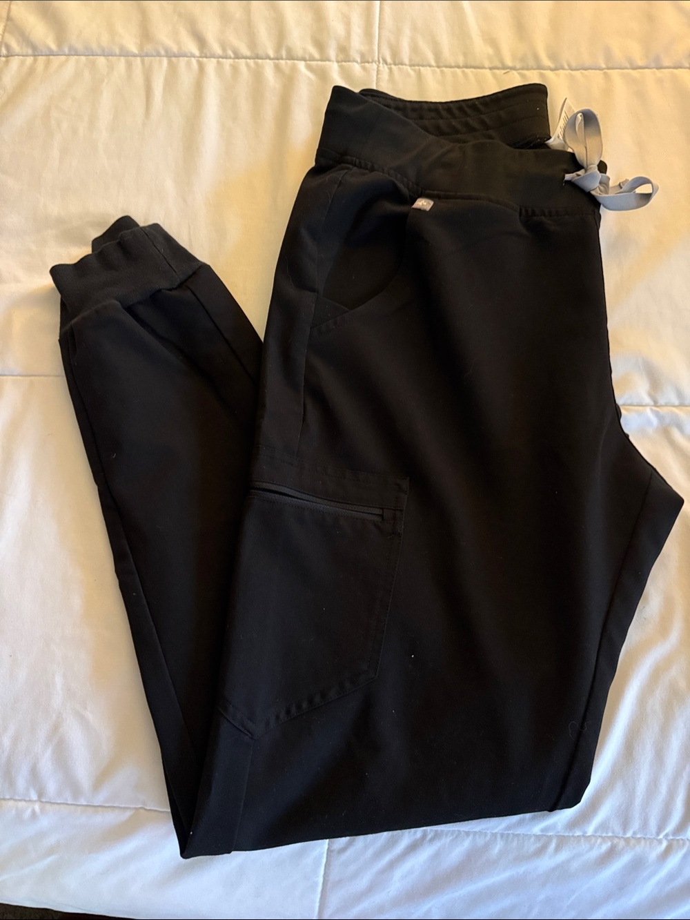 Figs Black Jogger Scrub Pants with Gray Drawcord Medium Tall